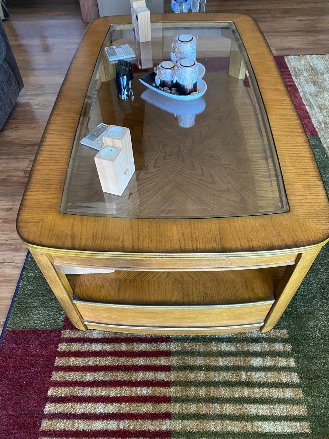 Wood Coffee Table with Glass Top - photo 2