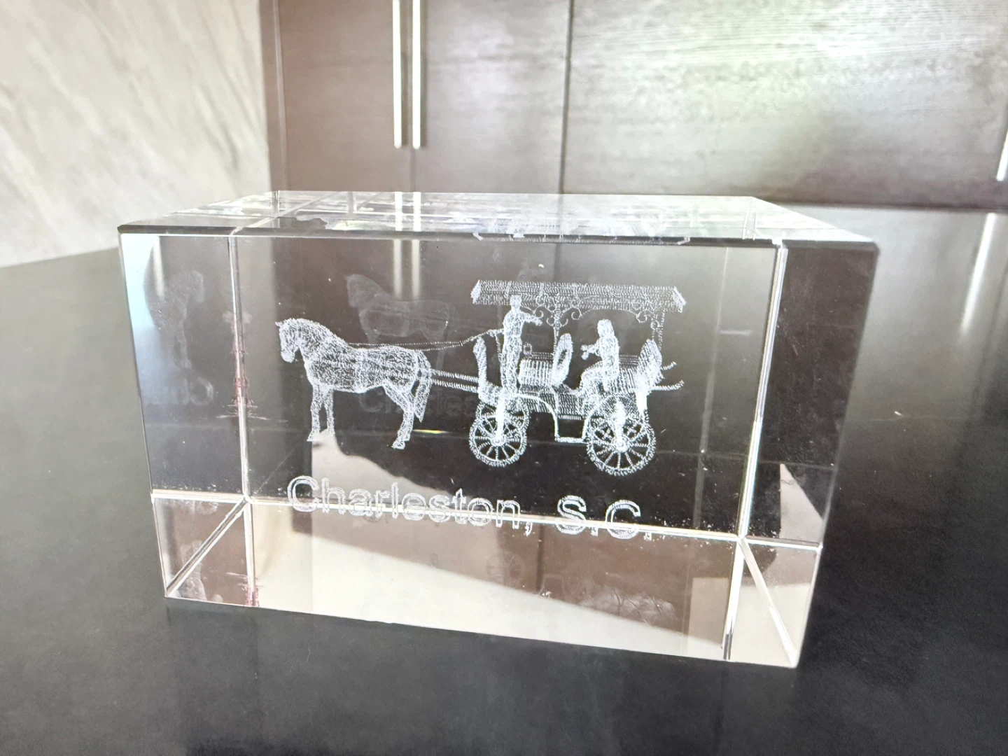 Crystal Engraved Carriage Scene Charleston SC Souvenir