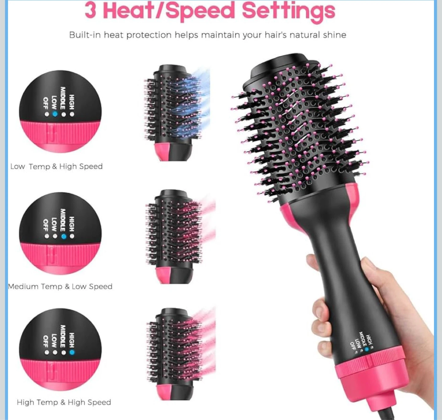 Vaslon 3 Heat/Speed Settings Hair Dryer Brush