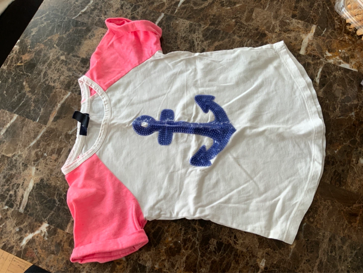 White and pink t-shirt with anchor graphic