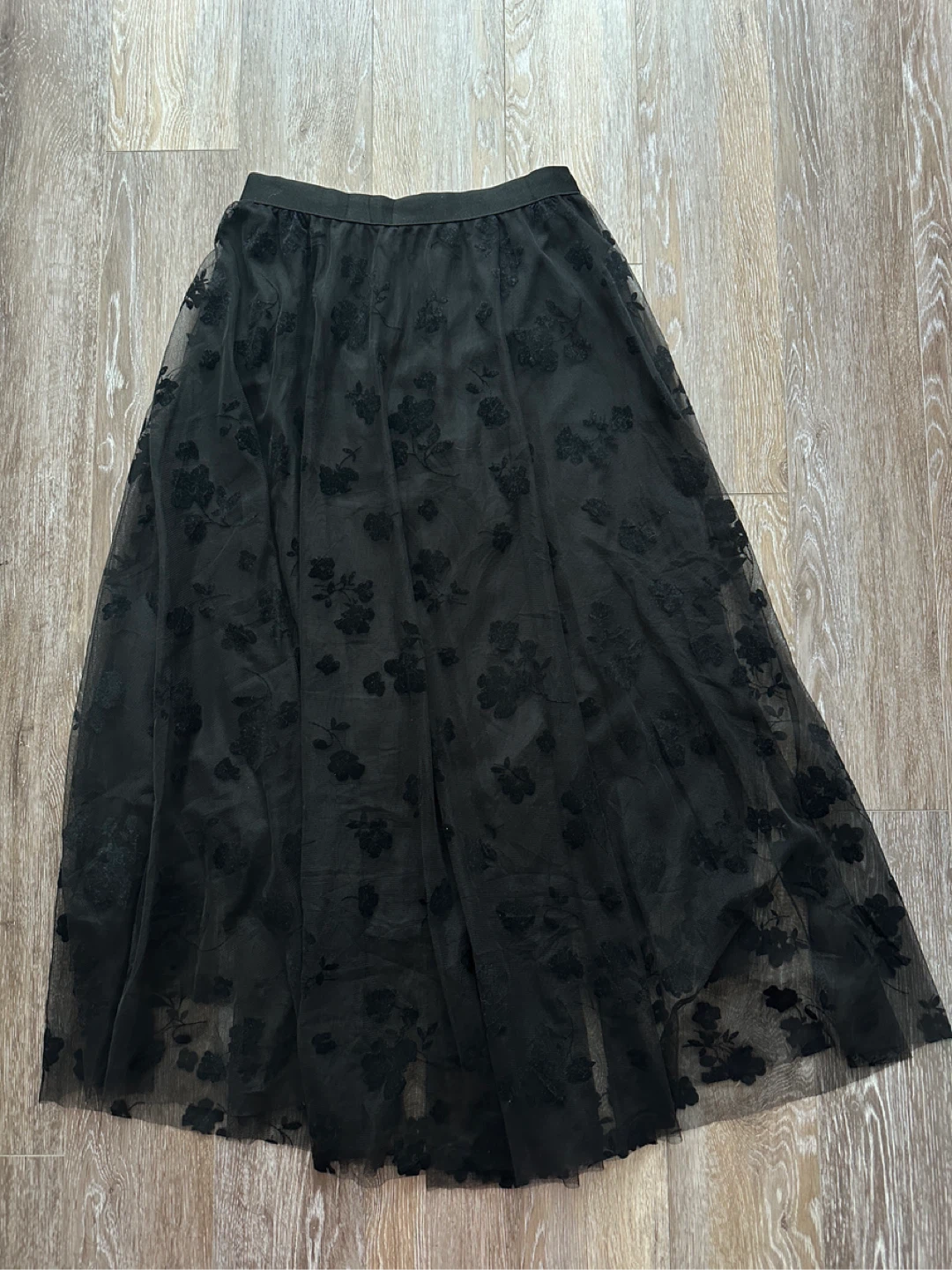 Black Floral Tulle Maxi Skirt size S