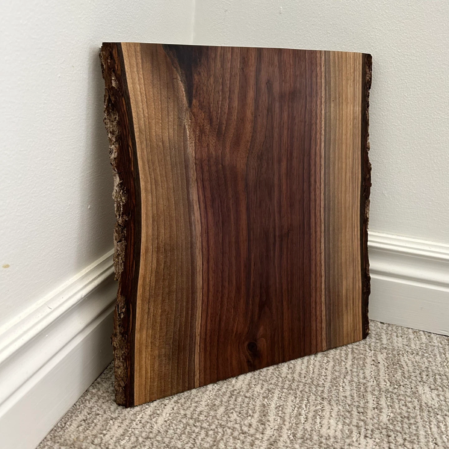 Square Live Edge Walnut Wood Cutting Board