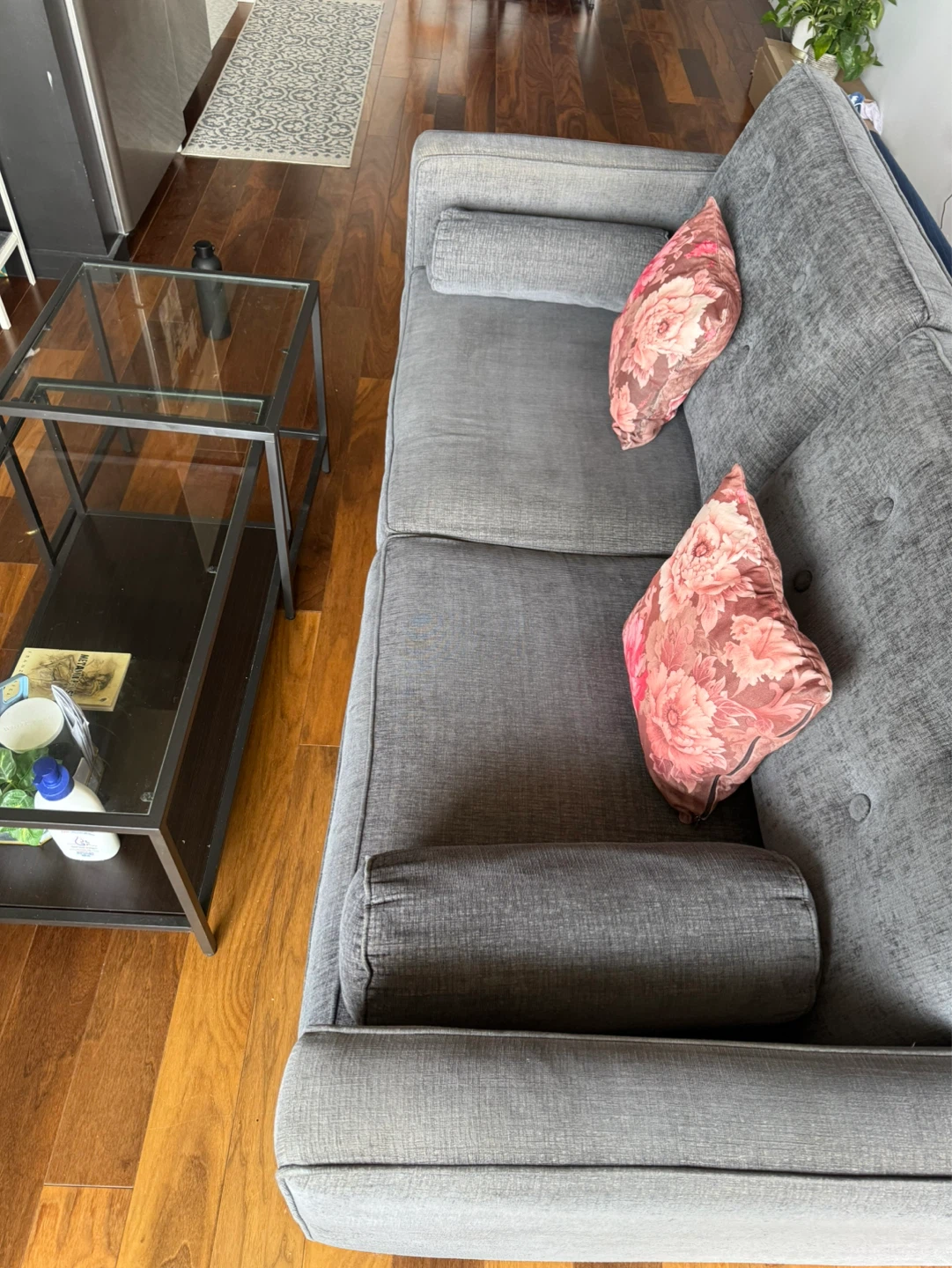 Dark Grey couch + Glass Coffee Table - photo 2