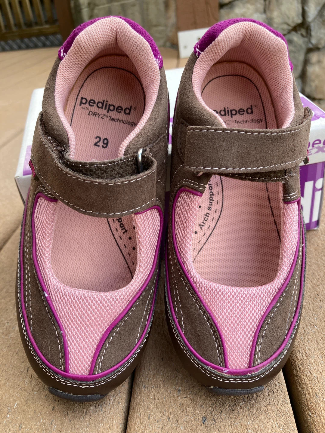 Pediped Kids Brown & Pink Mary Jane Shoes Size 29