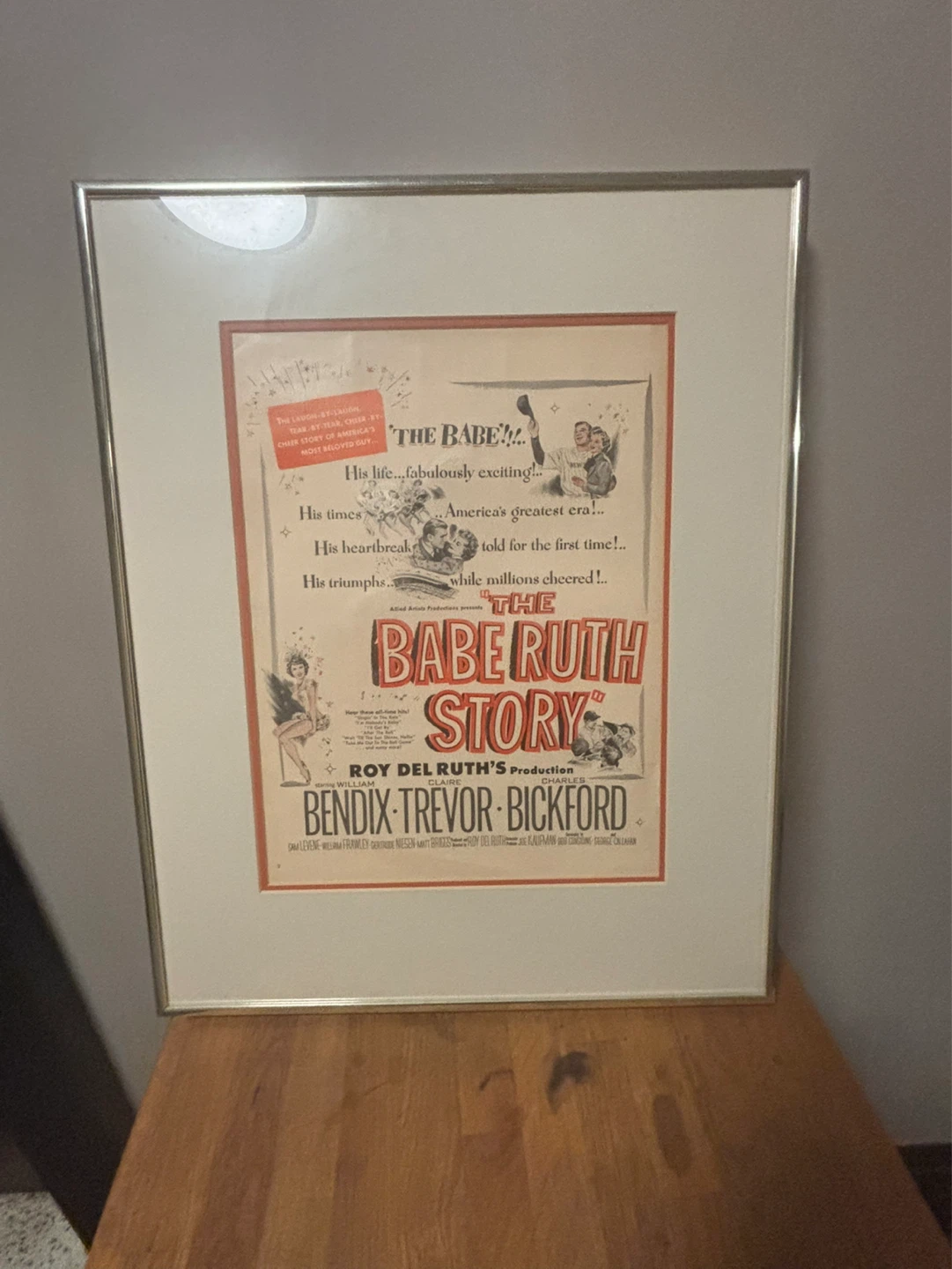 Vintage 1948 “The Babe Ruth Story” Framed William Bendix