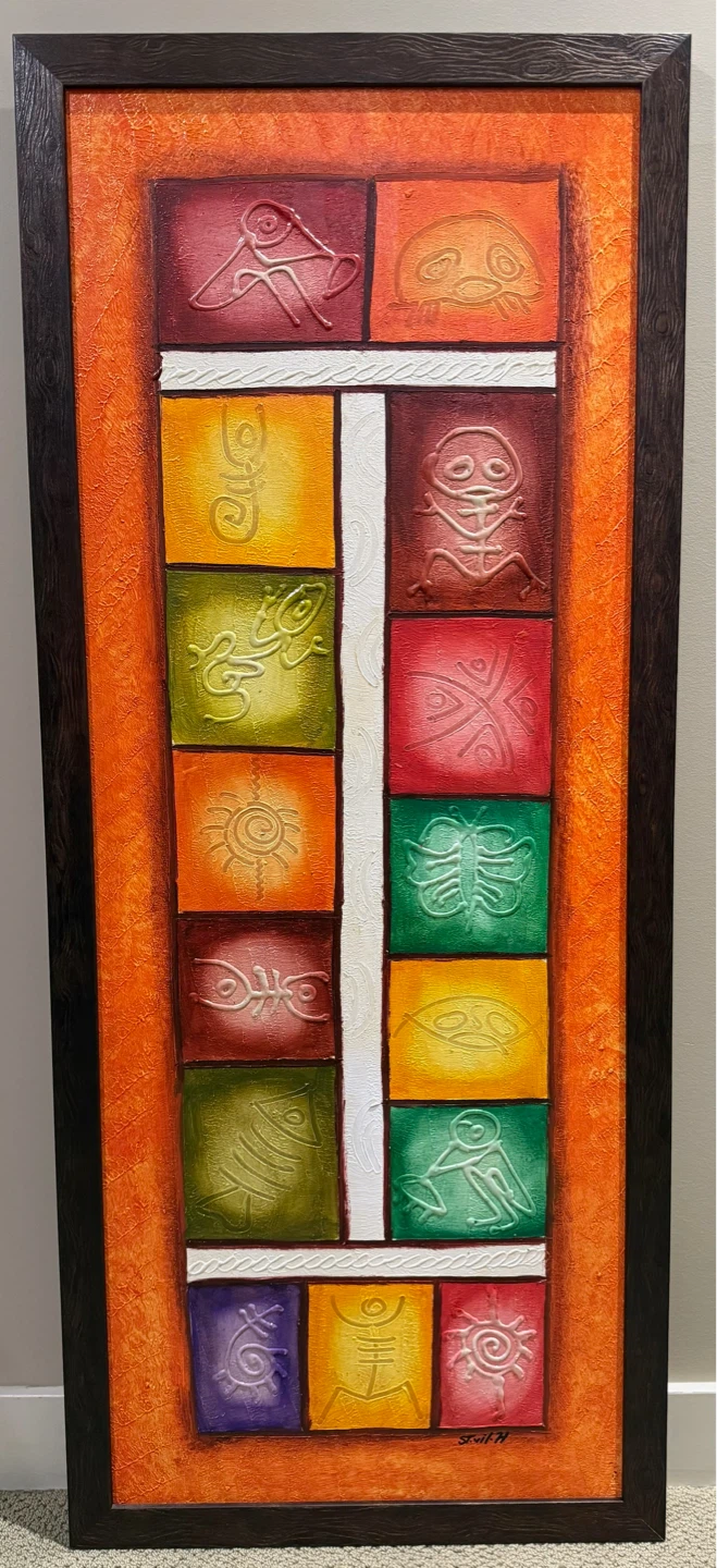 Textured Folk Art, Framed, 50” x 21”
