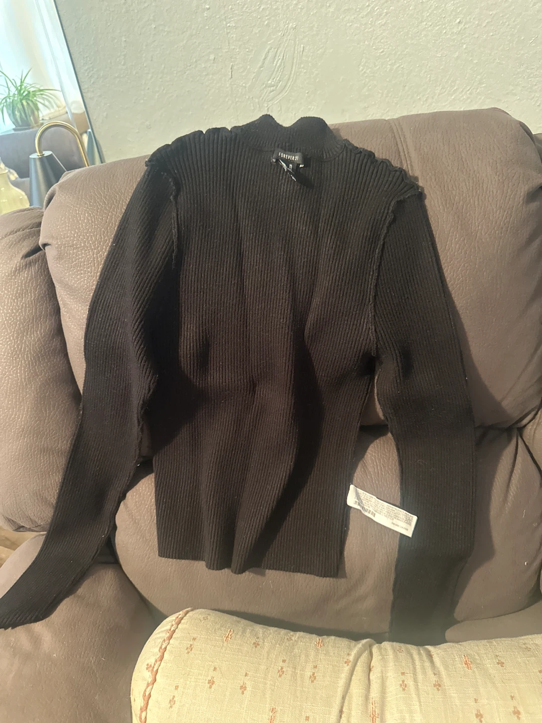 Forever 21 Black Ribbed Turtleneck Sweater XL