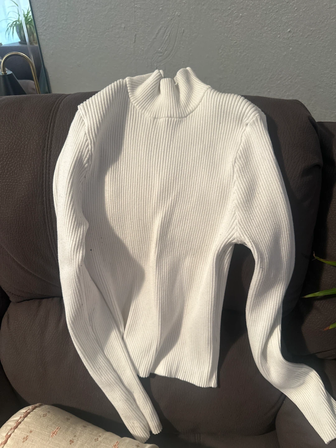 Forever 21 White Ribbed Mock Neck Sweater XL