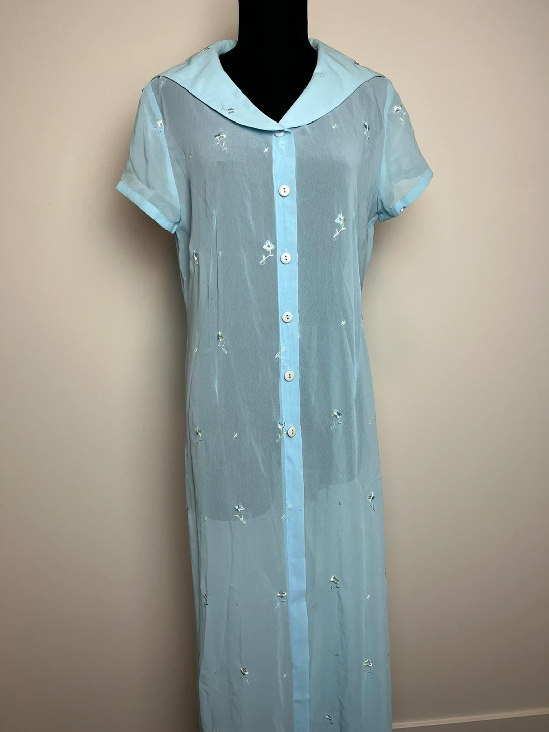 Light Blue Embroidered Sheer Maxi Dress