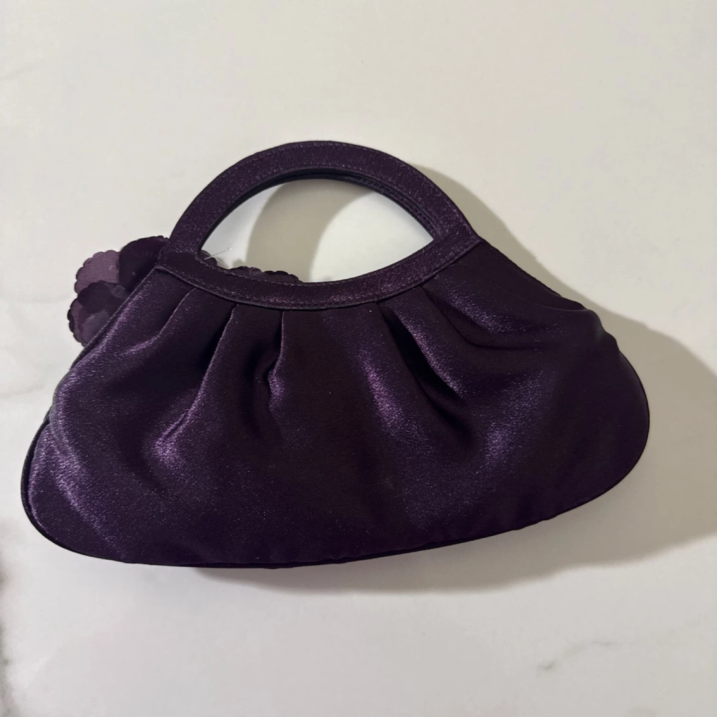 Purple Satin Evening Bag with Floral Embellishment - photo 2