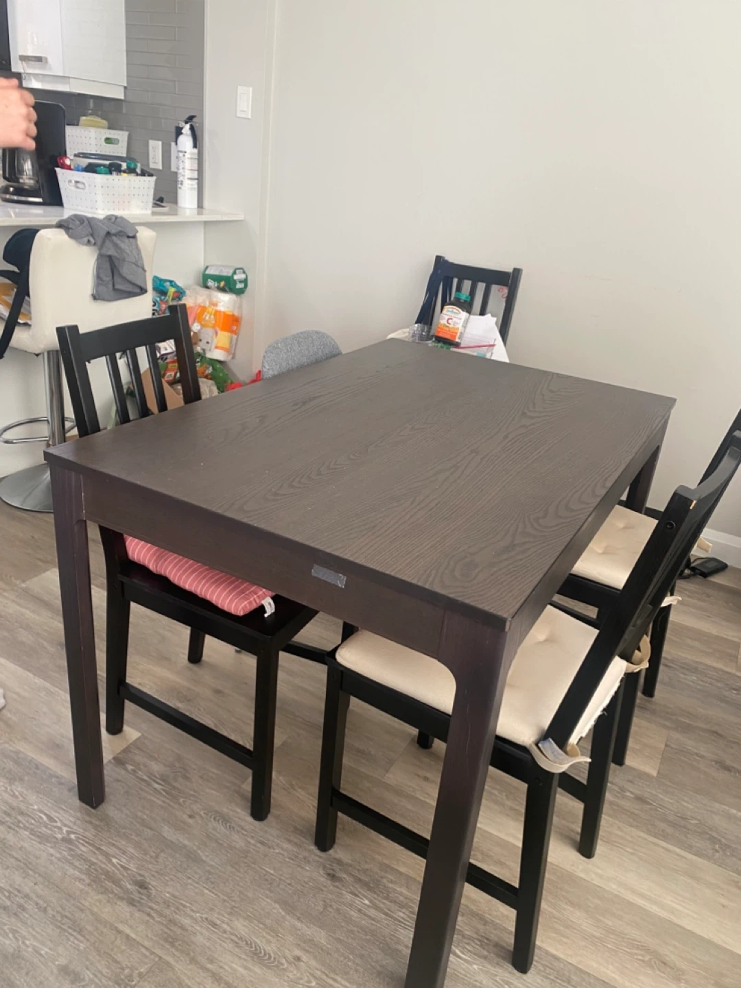Dark Wood Dining Table with 4 Chairs Expandable 4-8ppl