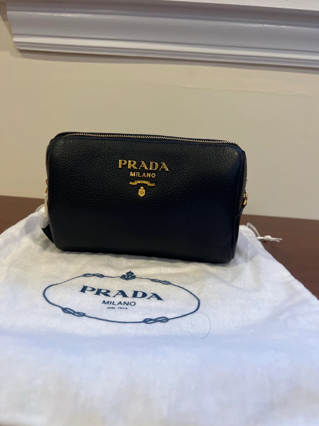 Prada Black Leather Pouch with Dust Bag