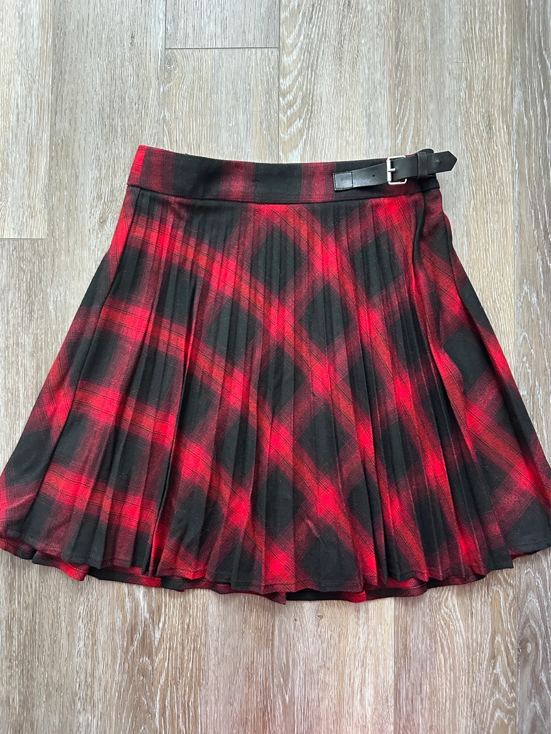 MNG Red and Black Plaid Pleated Mini Skirt XS