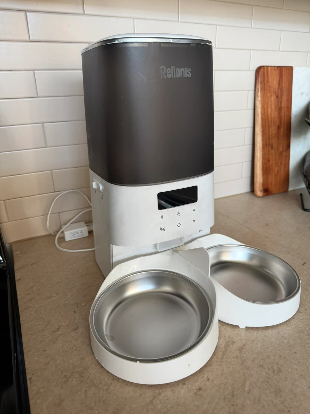 Rellorus Automatic Pet Feeder with Double Stainless Steel Bowls