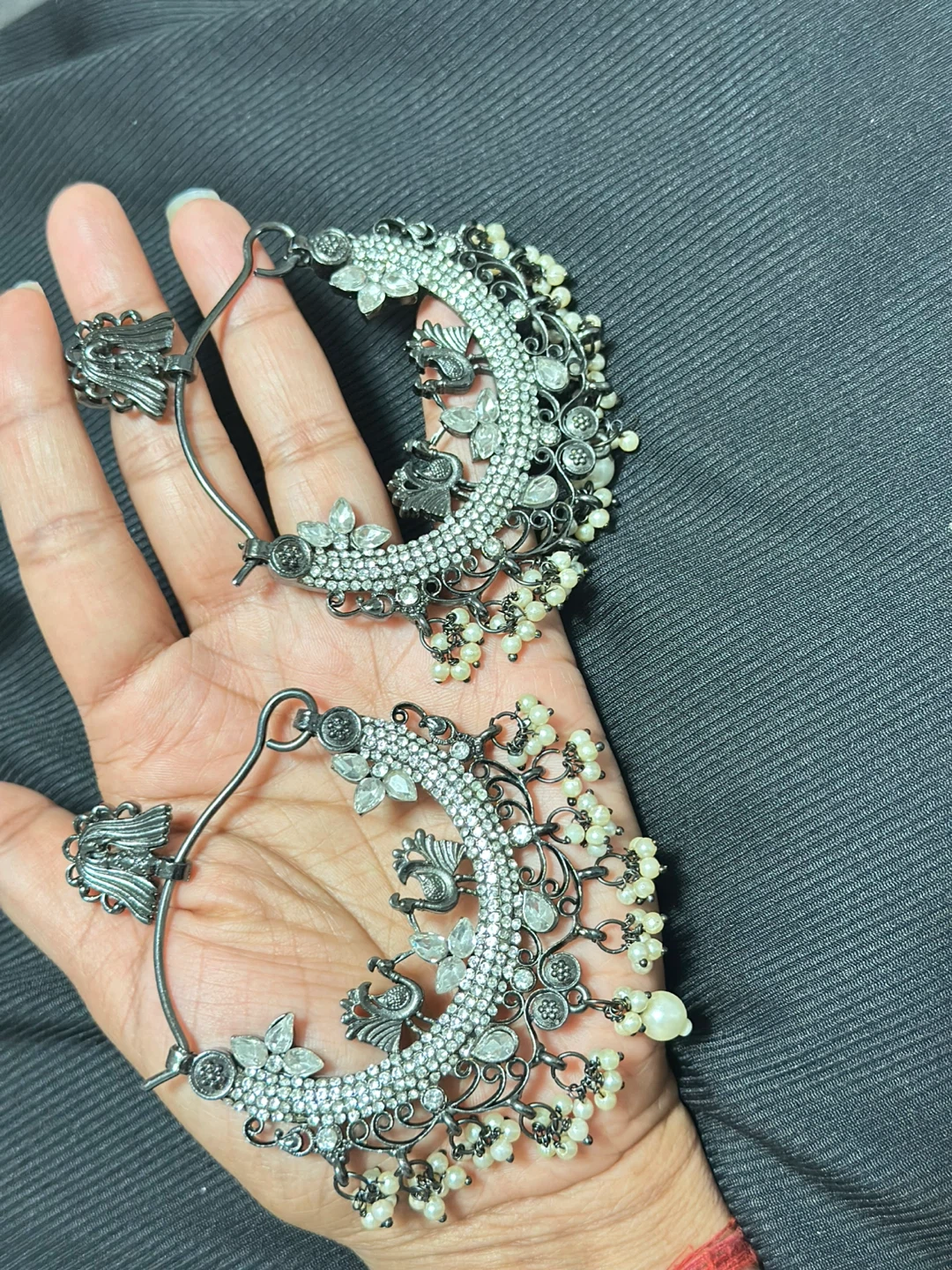 Oversized Oxidized Silver Jhumka Earrings