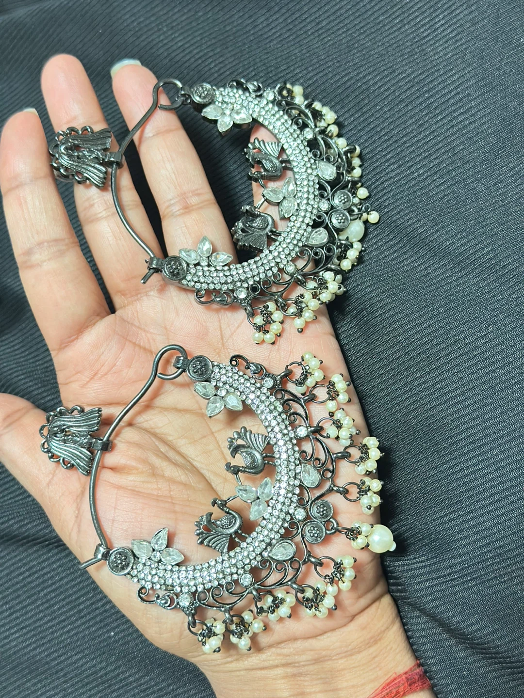 Oversized Oxidized Silver Jhumka Earrings - photo 2