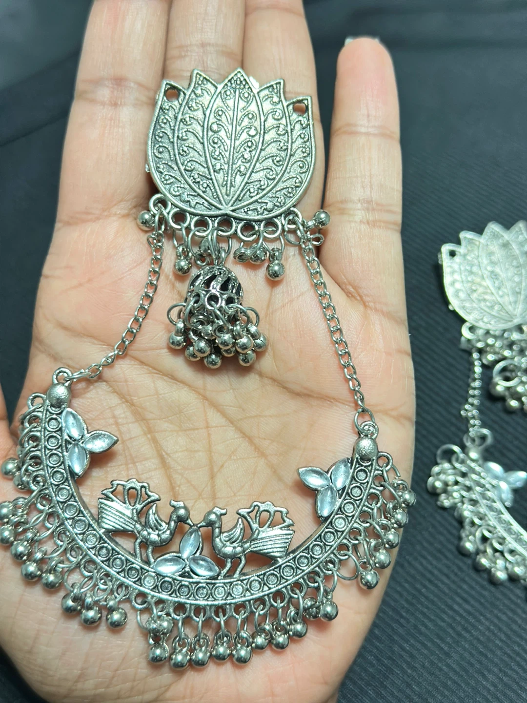 Silver Lotus Jhumka Earrings