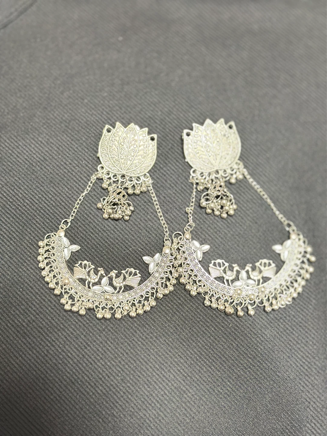 Silver Lotus Jhumka Earrings - photo 2