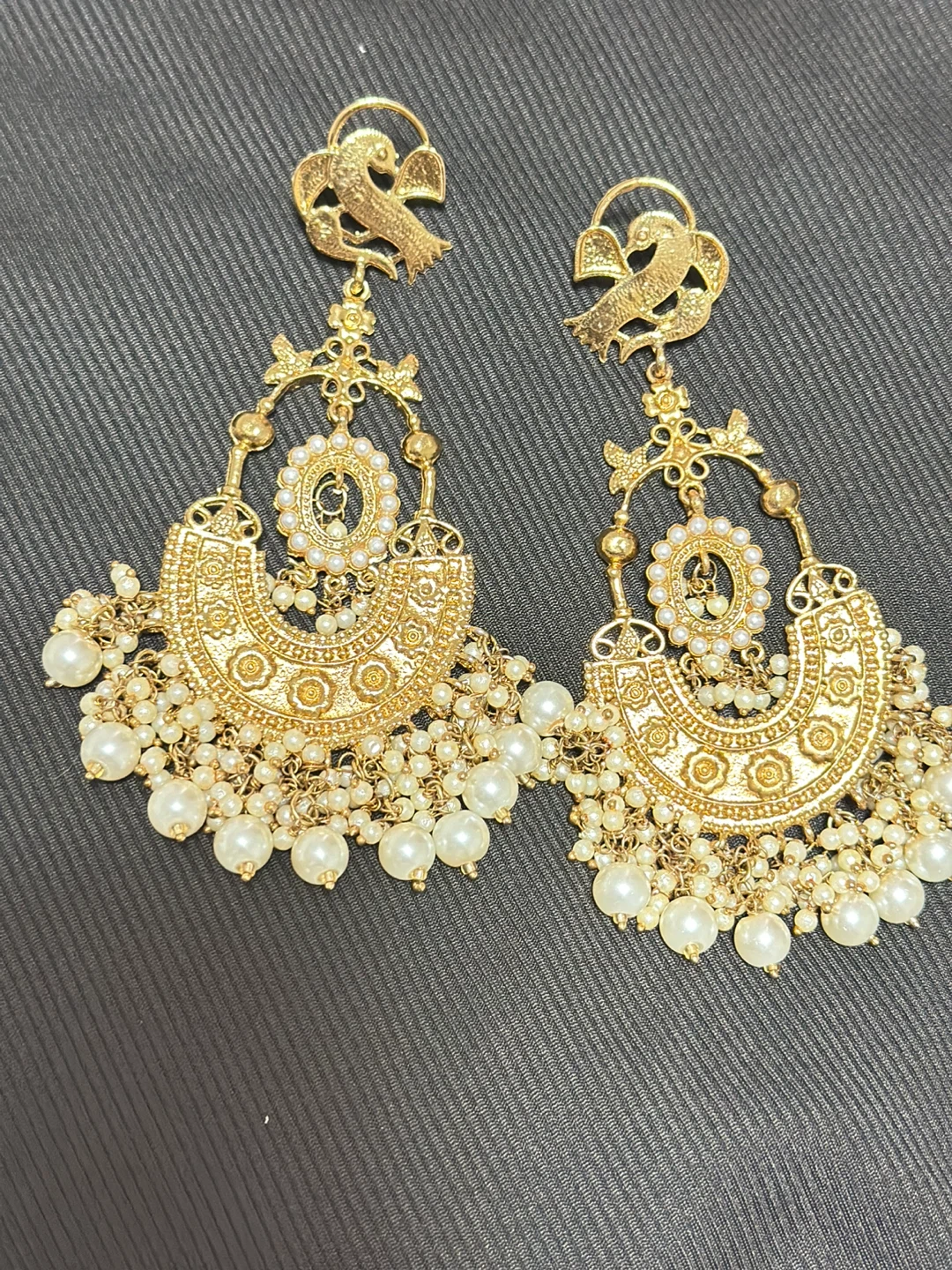 Gold Tone Dangle Earrings with Pearls - photo 2