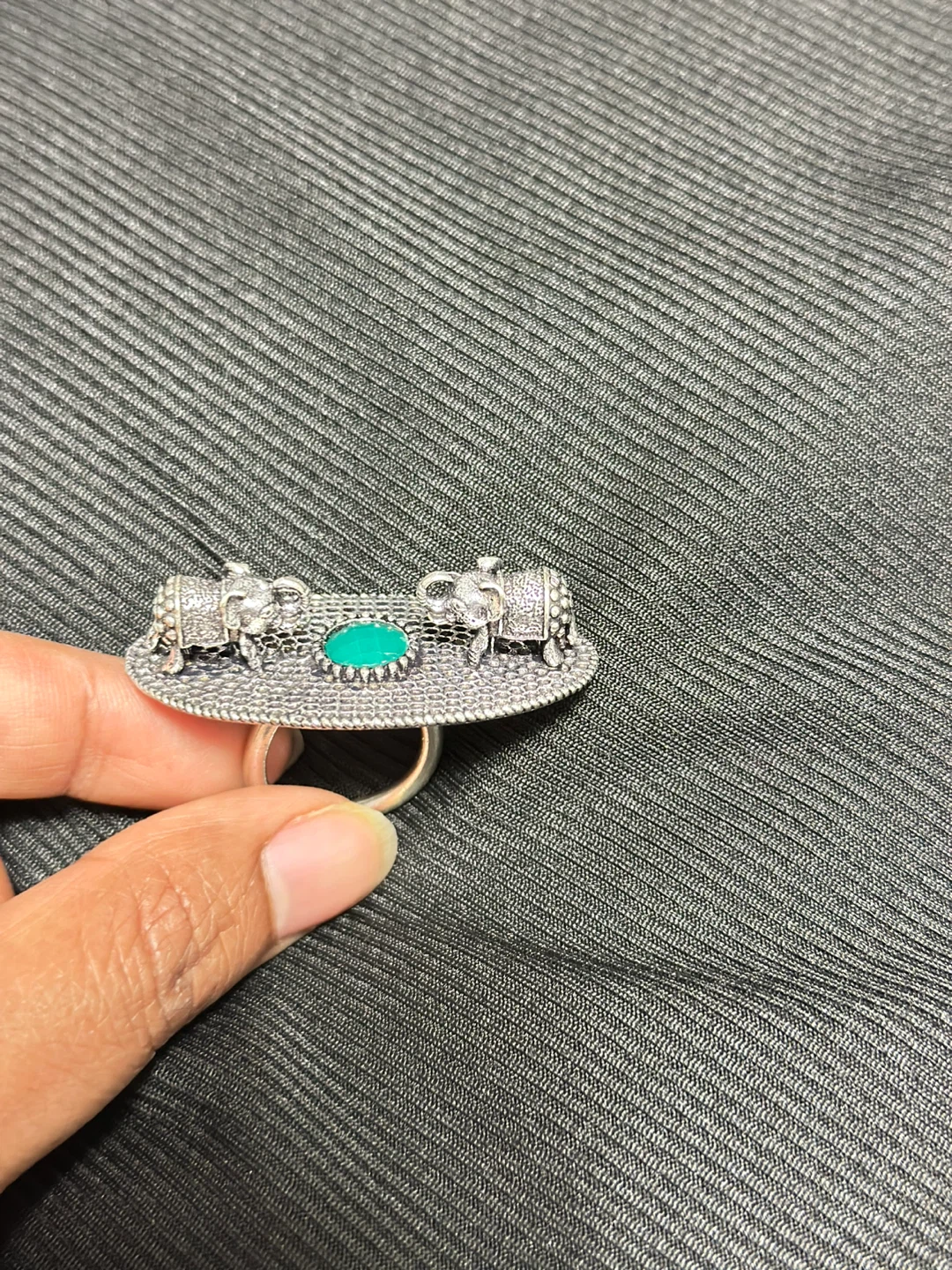 Silver Elephant Ring with Green Stone - photo 2