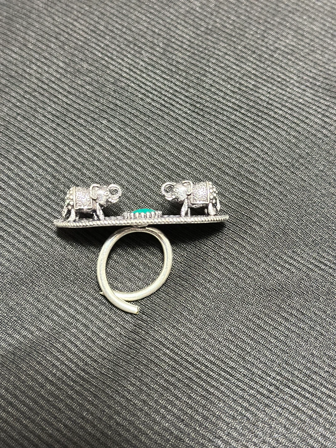 Silver Elephant Ring with Green Stone - photo 3