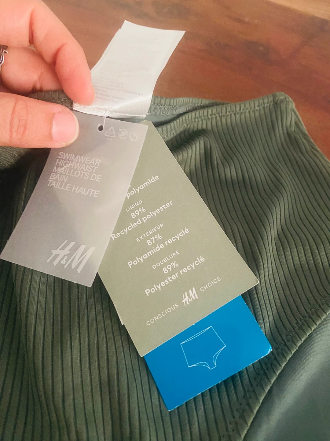New unused H&M High Waist Swimwear Bottoms - Olive Green - photo 3