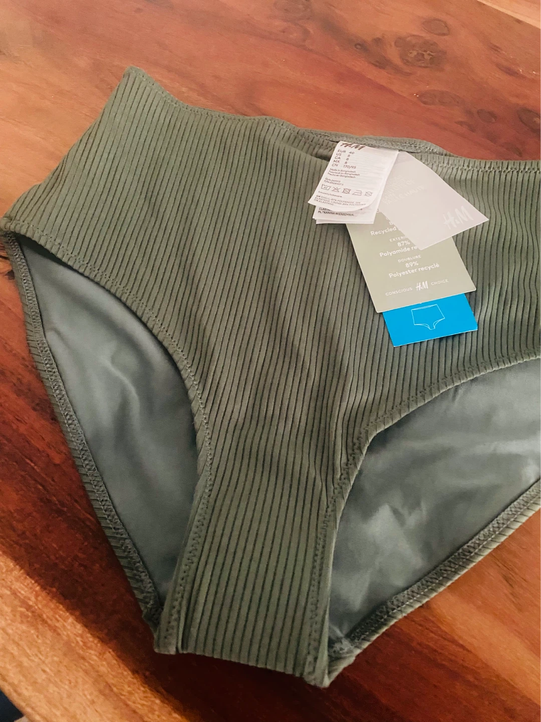 New unused H&M High Waist Swimwear Bottoms - Olive Green