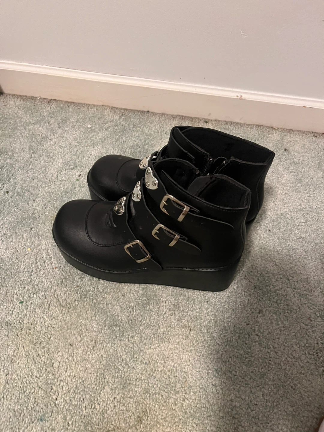 Black Platform Boots with Heart Buckles - photo 2