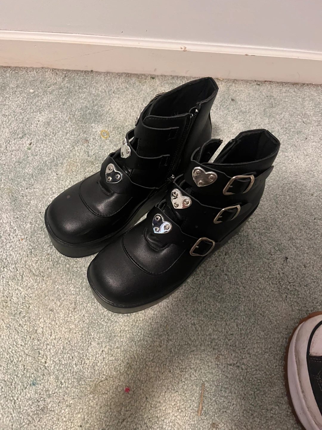 Black Platform Boots with Heart Buckles - photo 3