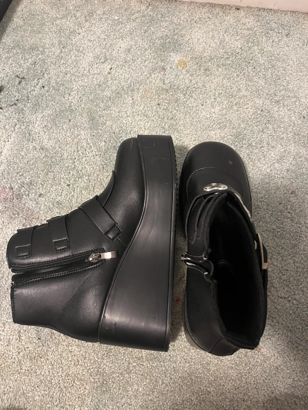 Black Platform Boots with Heart Buckles - photo 4