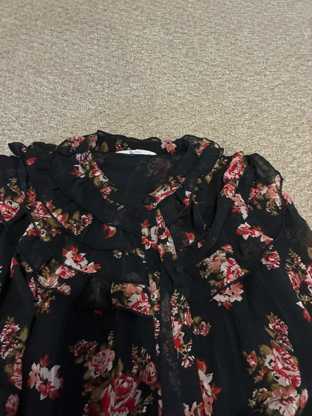 Black floral ruffle blouse