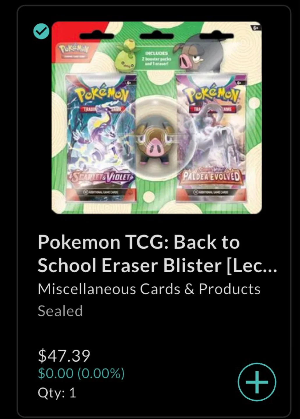 Pokemon TCG Back to School Eraser Blister