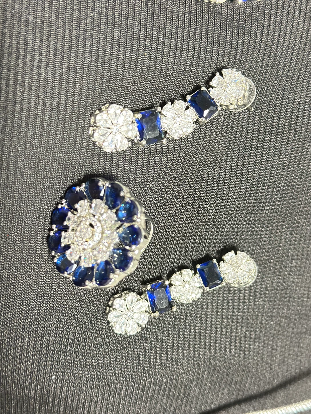 Blue and clear gemstone necklace and earring set - photo 2