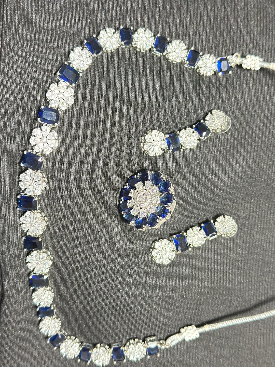 Blue and clear gemstone necklace and earring set - photo 3