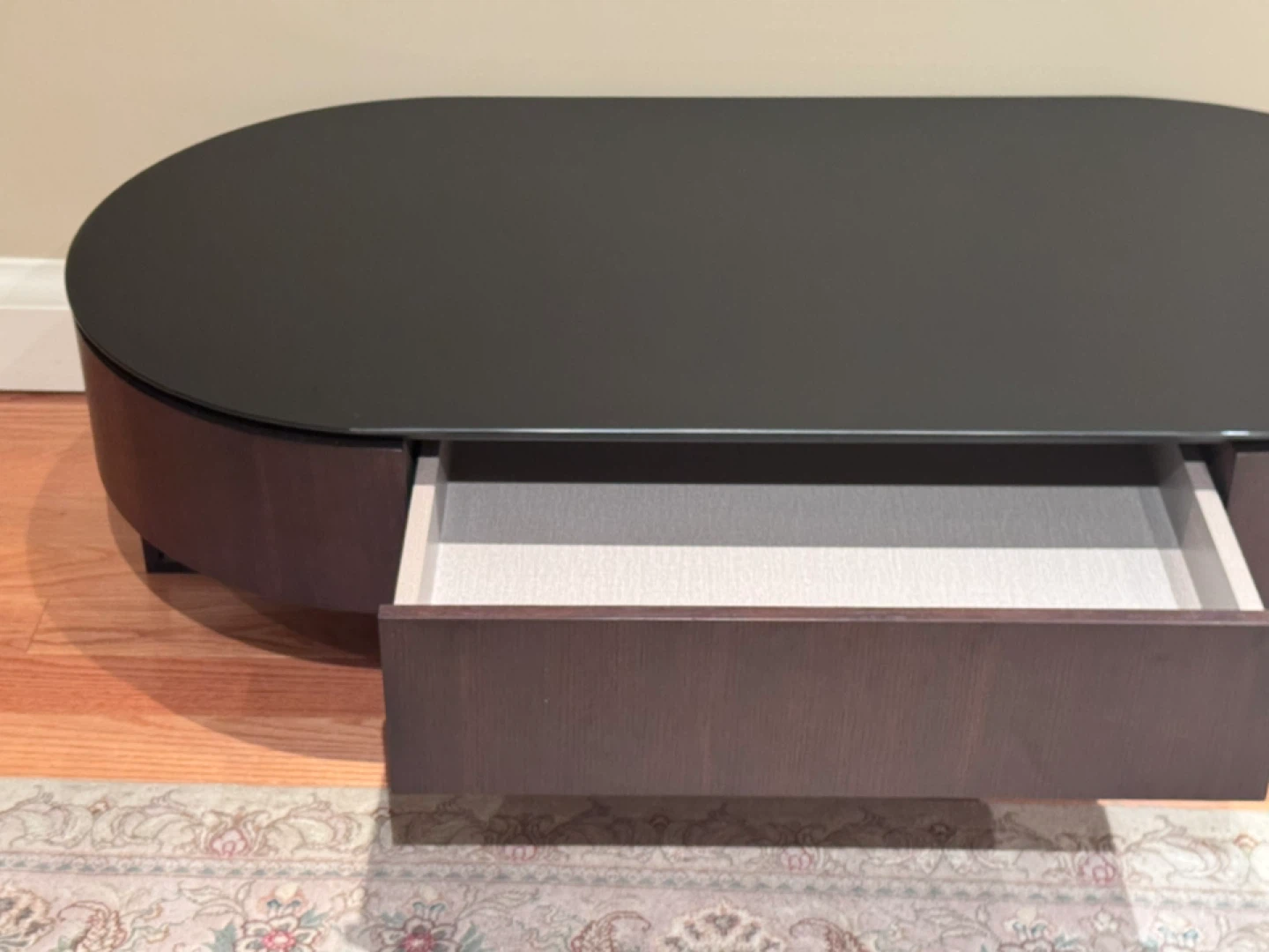 Oval walnut Coffee Table with Drawer - photo 2