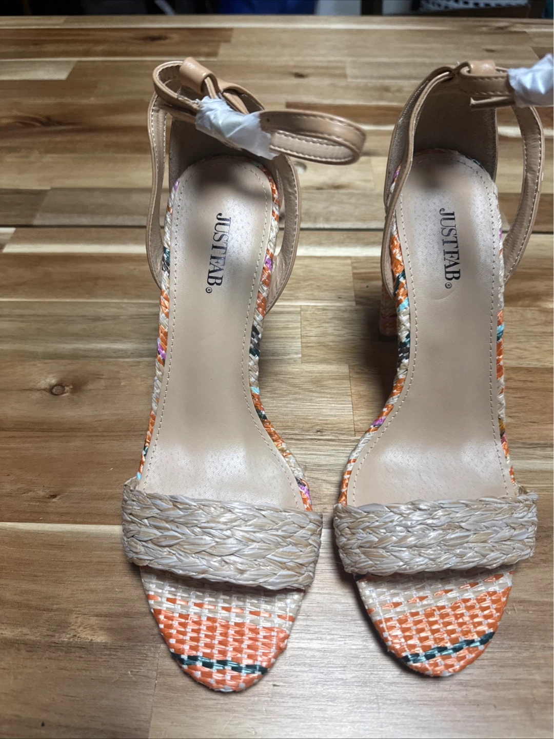 JUSTFAB Woven Platform Heels Orange Multi Color Size 10