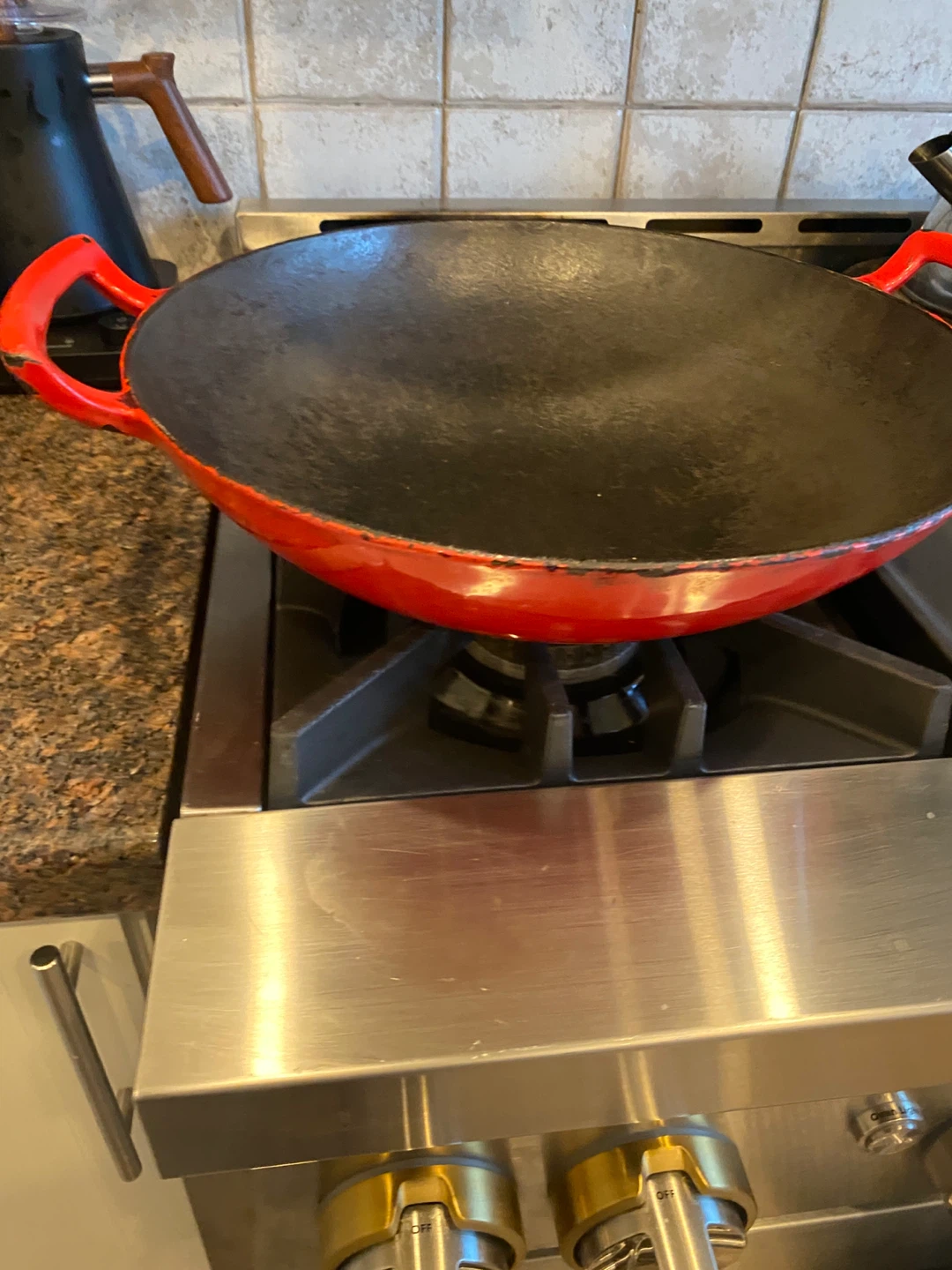 Le Creuset Cast Iron Wok - Red