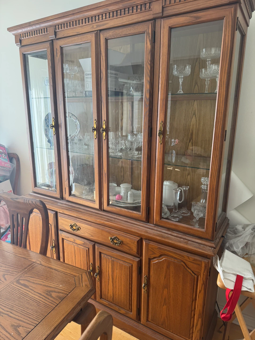 Wooden Dining Table and Hutch Set