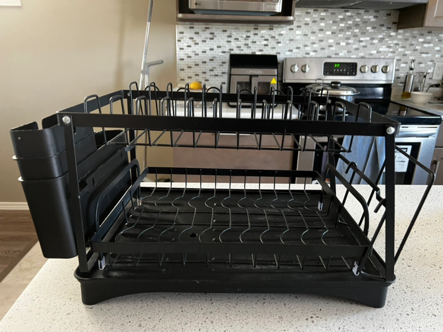 Black Dish Drying Rack with Utensil Holder