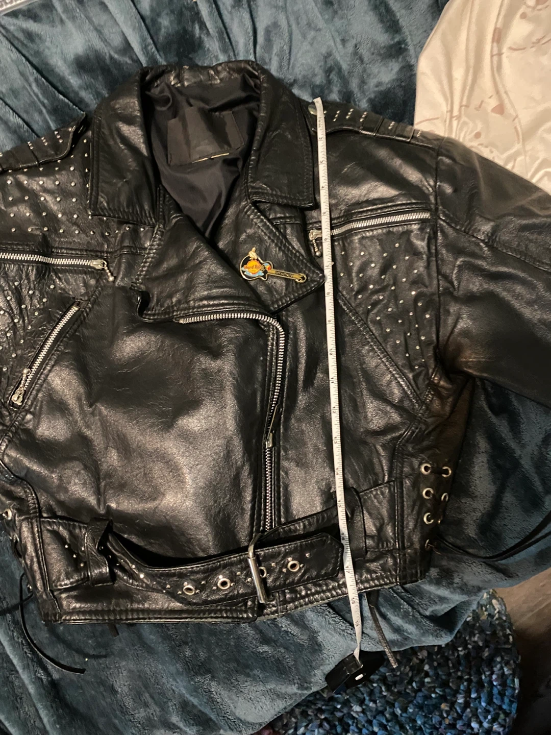 Black Leather Studded Motorcycle Jacket - photo 2