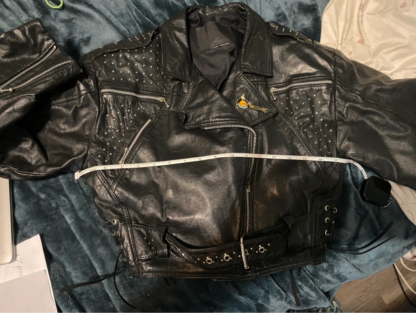 Black Leather Studded Motorcycle Jacket - photo 4
