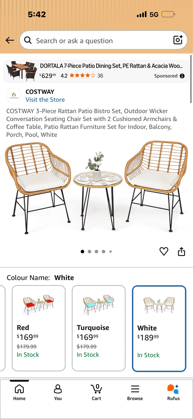Costway 3-Piece Wicker Patio Bistro Set - photo 2