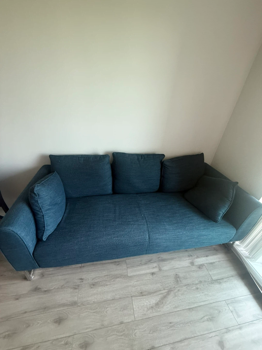 Blue 3 Seater Sofa with Throw Pillows - photo 2