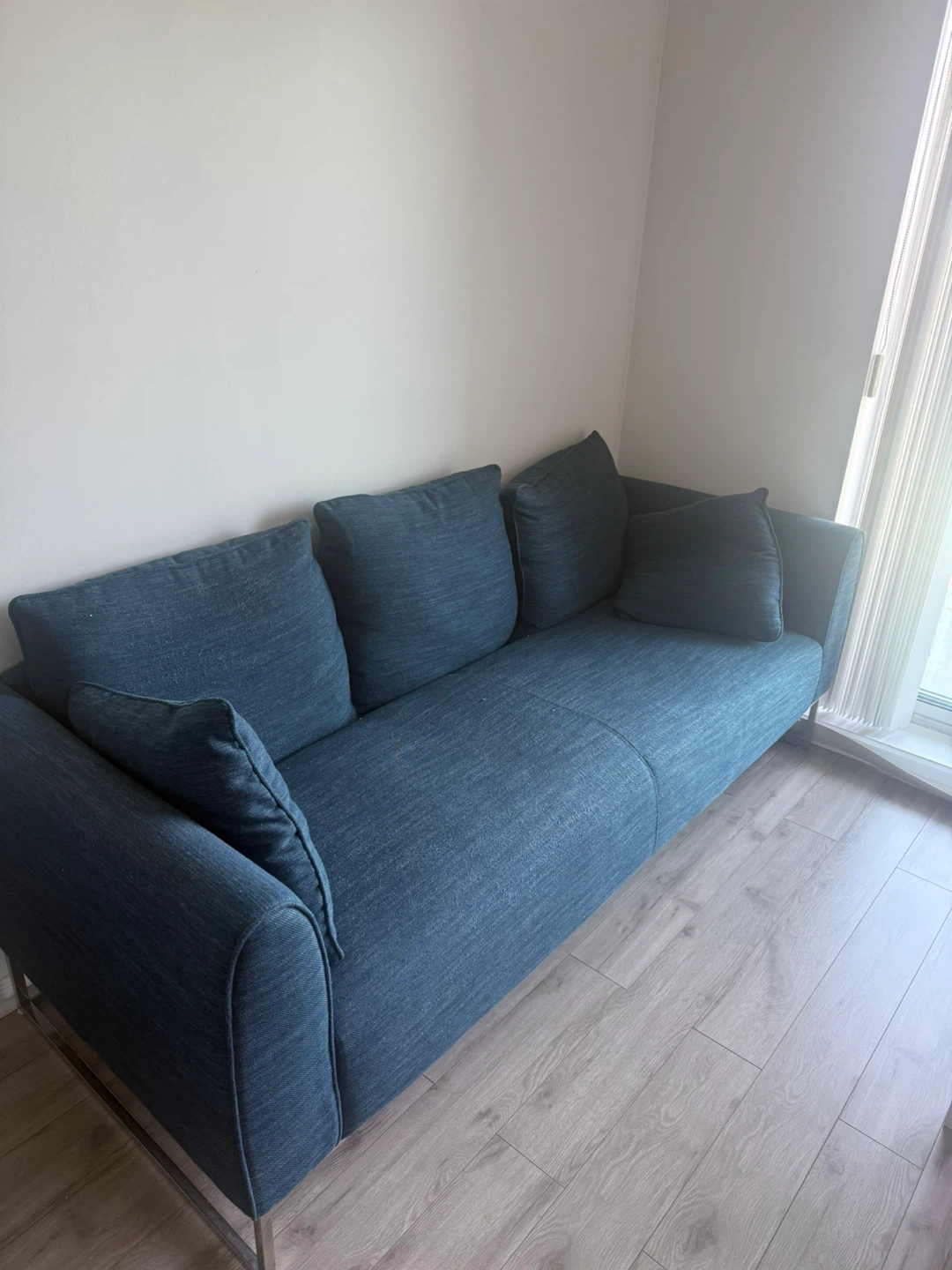 Blue 3 Seater Sofa with Throw Pillows