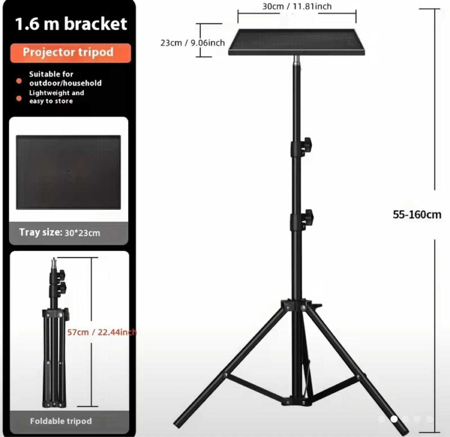1.6m Projector Tripod Stand with Tray - photo 3