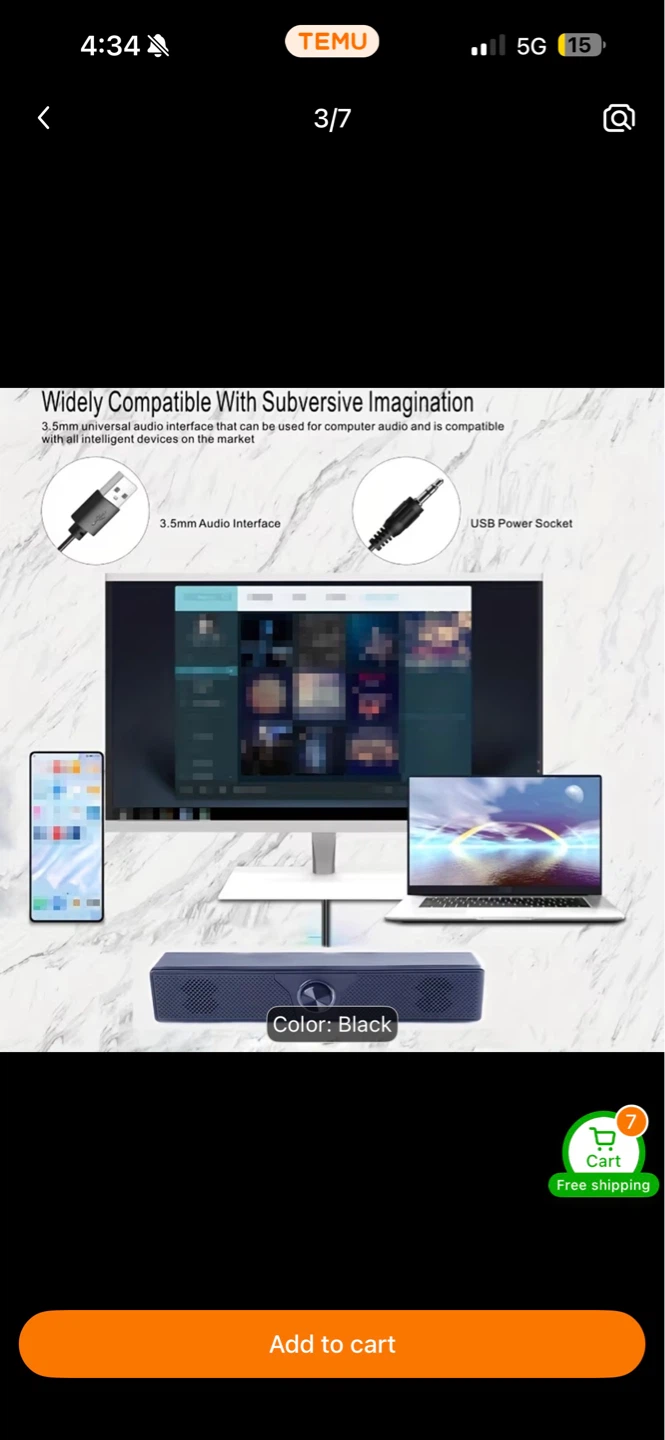 Black Desktop Computer Speaker with USB Power - photo 3