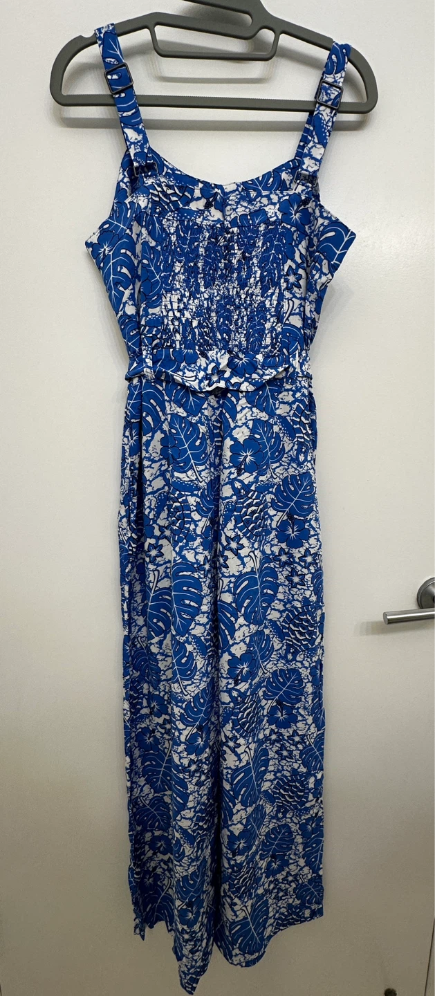 Blue White Leaf Print Jumpsuit - photo 2