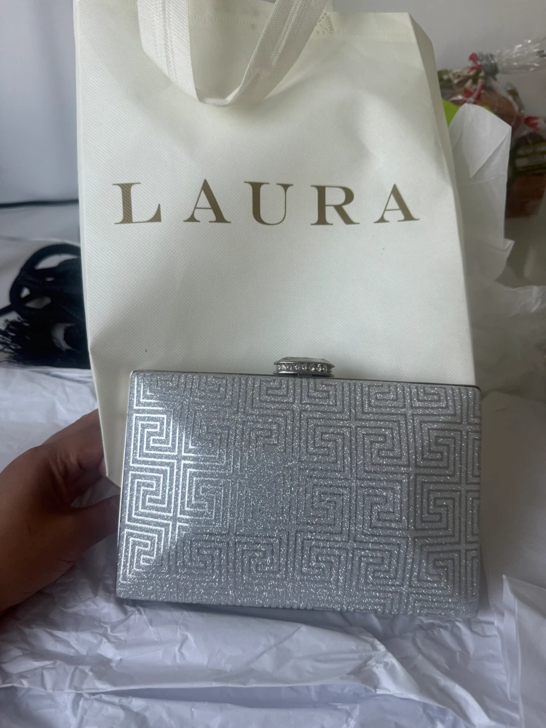 Silver Glitter Clutch Purse with Chain