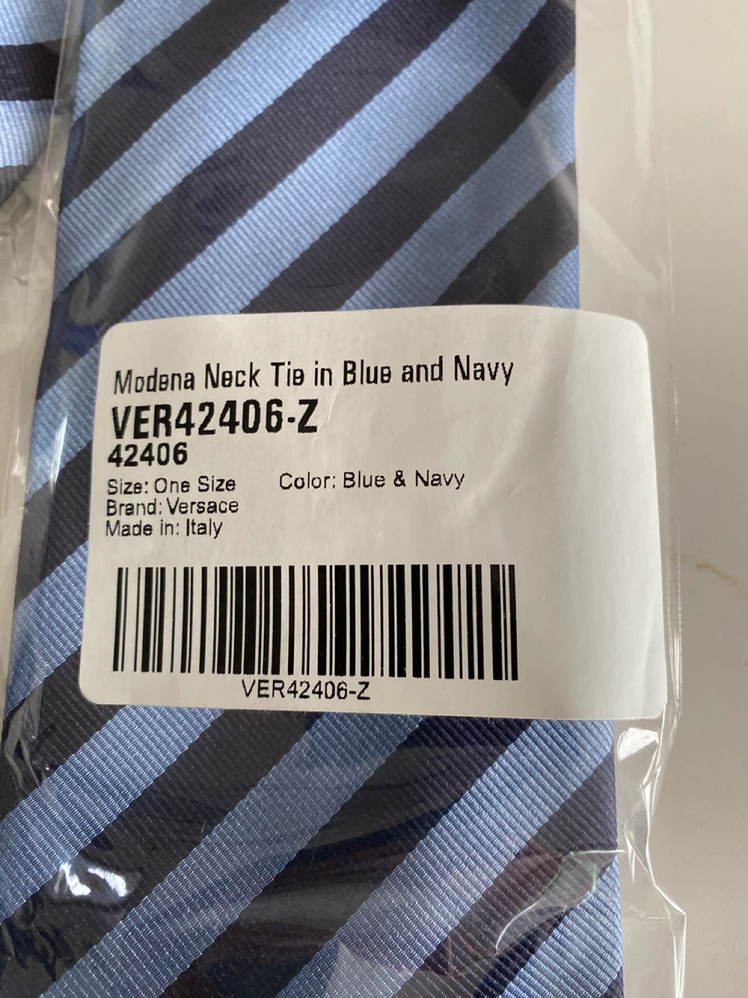 Cravate Versace Modena rayée bleu et marine - photo 5