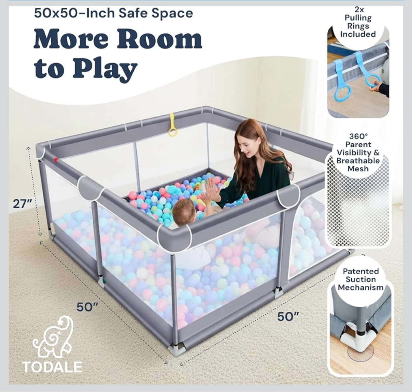 TODALE Baby Playpen 50x50 Inches - photo 3